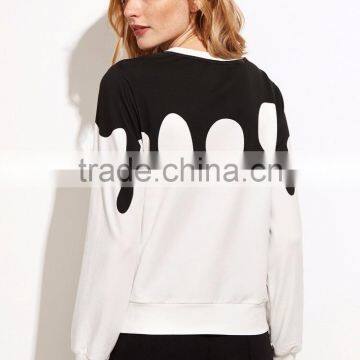 2017 Fashion Womem Print Sweatshirt White Contrast Ink Drop Cotton Blends Custom Private Logo Printed Sweatshirt Manufacturer photo-5