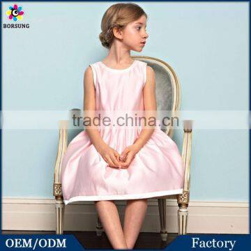 Europe Princess Style Formal Kids Girls Evening Dresses Pink Satin Flower Girl Dress