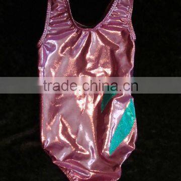 Girls Leotard Gymnastics Lilac Mystique With Teal Slashes as Overlay Front and Back photo-2