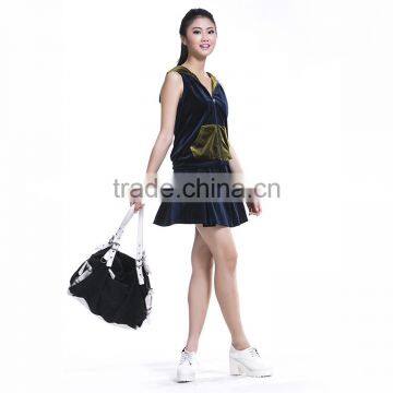 Popular sweatshirt zipper front pocket velvet skirt hoodies set 2pc