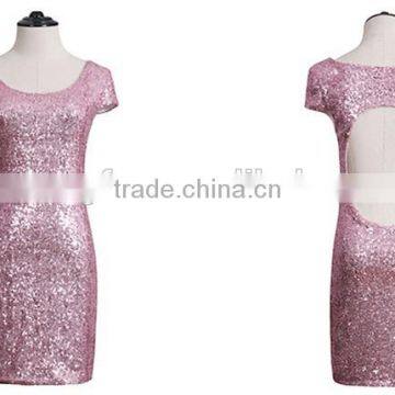 Customize Summer Short Sleeve Women Fashion Dress Backless Sexy Dress Bodycon Dress Sequins Design photo-4