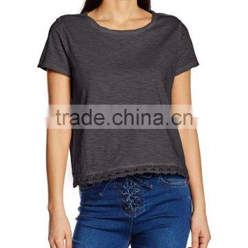 2016 Ladies Thin O-neck Blank t Shirt With Lace Hem photo-3