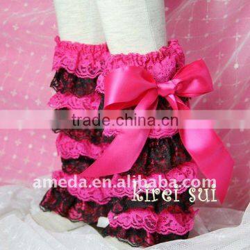 Kids Hot Pink Black Lace Petti Warmers with Hot Pink Bow LM53B5