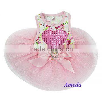 White Light Pink Rose Flower Heart Crystal Party Dress Small Pet Dog Clothes XS-L