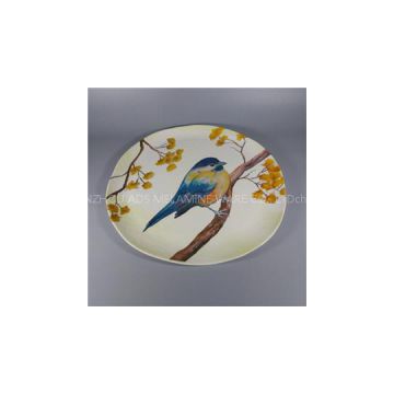 17inch Birds Print Picnic Hammered Melamine Round Serving Tray