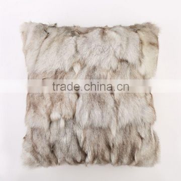 YR176 Luxury Customize Made Genuine Fox Head Fur Patchwork Sofa Pillow Cover