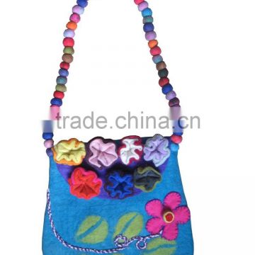 Pure hand made felted shoulder flowery bag