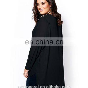 Casual Blouse For Fat Woman Fashion Design Long Sleeve Beaded Lady Blouse photo-3