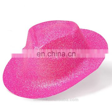 MH-2162 Party kit PVC Bright Pink Glitter Plastic Cowboy Fedora Hat