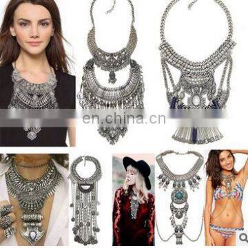 Exaggerated Handmade Steam Punk Maxi Statement Necklace Top Quality Crystal Long Bib Pendant Silver Plated Necklace