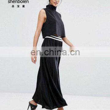 Pleated Black Casual Long Maxi Women skirt Wholesale in China