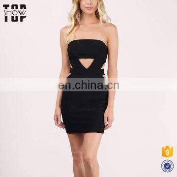 China women dress factory black hollow sexy bandage mini evening dress