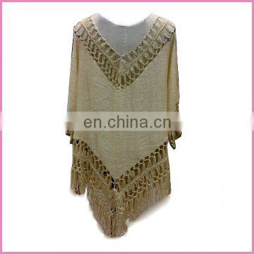 Guangzhou 2015 Casual Gypsy Style Hollow Poncho Blouse and Shirt With Long Tassel photo-4