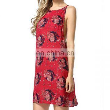 Woman Red color racer back sleeveless chiffon dress for summer