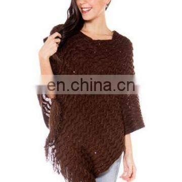 2016 new fashion winter pullover knit sweaters with bead woman poncho