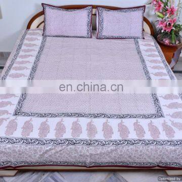 Indian Traditional Block Printed Bed Sheet Bohemian Cotton Handmade Bedspread Bed Cover With Pillow Covers