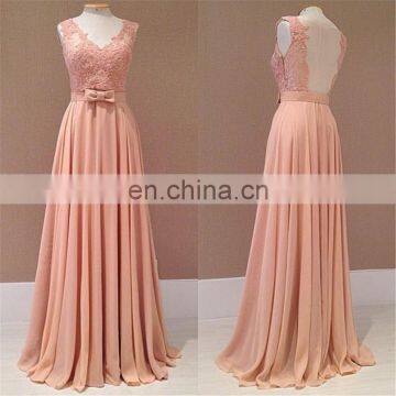 Elegant V-neck Lace Plus Size Bridesmaid Dress for Wedding 2016 Free Shipping Chiffon Long Wedding Party Gowns Real Photos