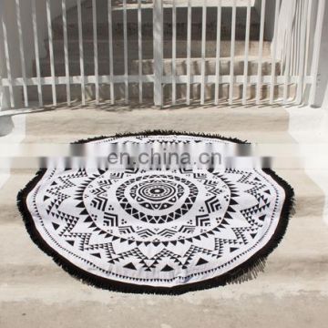 Indian Mandalan Round Hippie Black ZEN Roundie Tapestry Hippy Boho Gypsy Cotton Round Beach Throw Yoga Mat Tassel