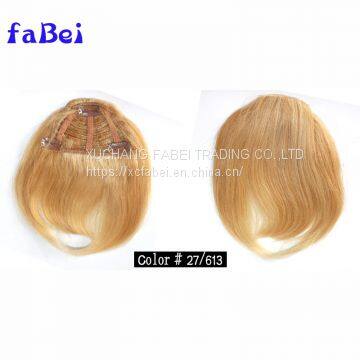 Women Human Hair Clip In Bangs Fringe Blonde Hair Extensions Front on Brown Black Blonde photo-5