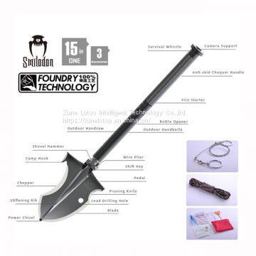 Zune Lotoo Camping Hunting Shovel Folding Portable Shovel Tactical Multifunction Shovel with First-Aid Kit, Wire Saw, for Camping, Hiking, Survival, Outdoor,