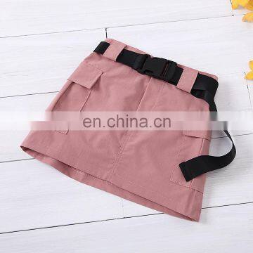 New Children's Wear High Collar Long Sleeve Solid Color Top Belt Tooling Short Skirt Children's Suit photo-3