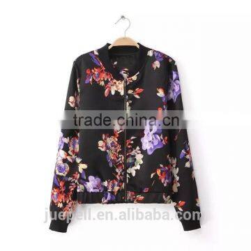 OEM Clothing Plus Size Flower Printed Casual Women Bomer Jacket photo-2