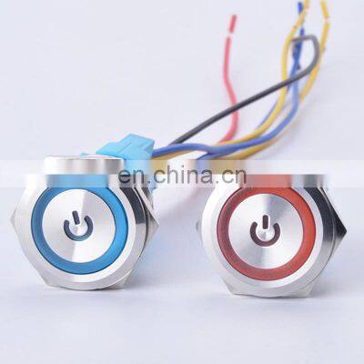 22mm 12v 24v Waterproof Metal Push Button Electrical Switch Latching Momentary Annular Power Symbol with LampLed Indicator