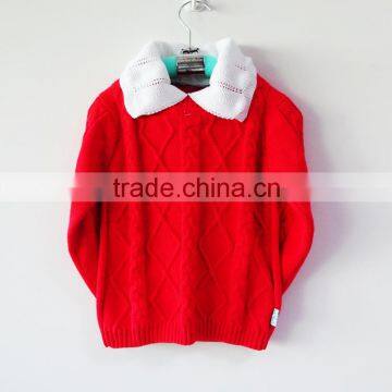 PD15119 Cotton Polo Knitted Jumper Red Girls Lapel Jumpers