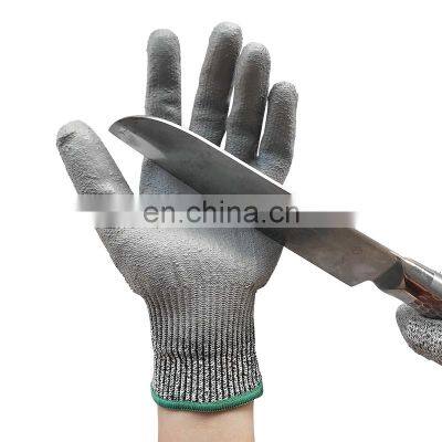 PU Coating Palm Glass Fiber Resistant HPPE Cut Resistant Gloves