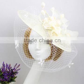 Fashionalbe Design Lace Cover Sinamay With Veil Fascinator Church Hat photo-2