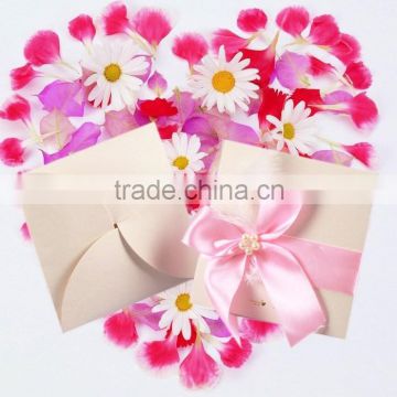 2016 Christian New Design Elegant Wedding Cards with Pink Ribbon