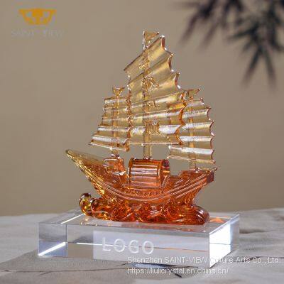 Home Craft Accessory Liuli Crystal Fengshui Decorative Blessing Dragon Boat Craft Good Luck Ornaments Factory photo-3