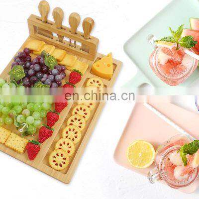 Bamboo Cheese Board and Knife Set Large Charcuterie Boards Set Cheese Tray Platter for Unique House Warming Gifts photo-5