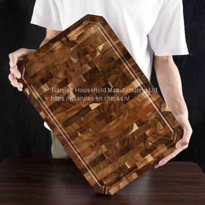 End Grain Food Meat Fruits Acacia Wooden Chopping Boards With Juice Groove Cutting Board