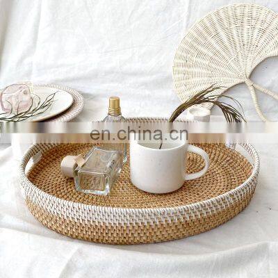 Oval Rattan Tray, Boho Straw serving tray Coffee Table Tray, Round Boho Serving Tray for Table Wholesale