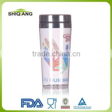 450ml double wall plastic travel auto mug with paper insert