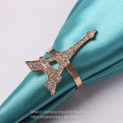 Creative Rose Gold Alloy Eiffel Tower Crystal Rhinestone Napkin Ring photo-4