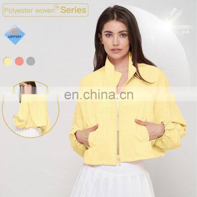 Workout Anti Uv Loose Zip Up Sleeve Sports Jackets Custom Logo Adjustable Yoga Tops