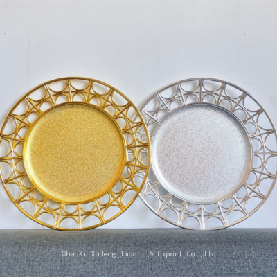 Hot Sale Gold Silver Charger Plates Wedding Decoration Luxury Plastic Charger Plates For Banquet Wedding