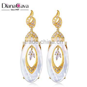 New 2016 Trend Gun White Gold Plated Natural Shell Piece Oval Shape Drop Earrings photo-2