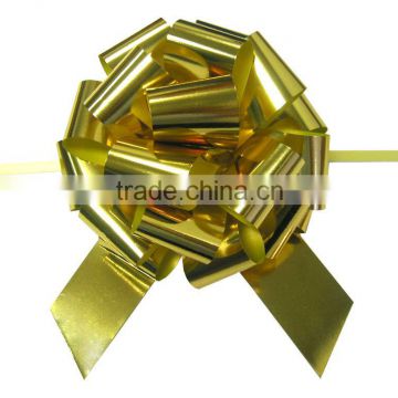 5.5" Glitter Golden pp Ribbon Pull Bow For Christmas Gift packing/matte metallic golden pull ribbon bow