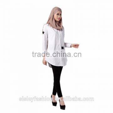 Women Summer White Shirt Muslim Long Shirts Turkish Islamic Arab Kaftan Muslim Shirt High Quality B043 photo-6