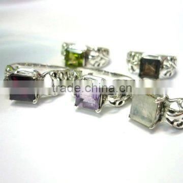 Square Faceted Gemstones 925 Silver Wholesale Rings in Amethyst Rainnbow Garnet Iolite