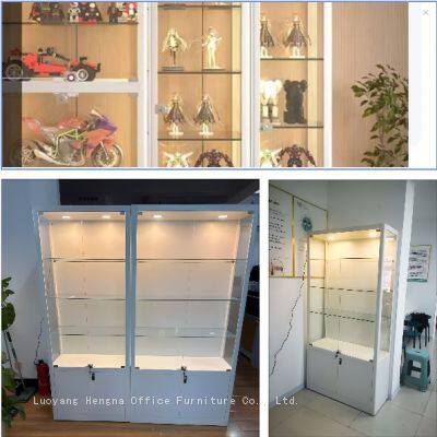 Tall Glass Display Cabinet With Adjustable Shelves for Collectibles, Art Pieces, and Retail Products