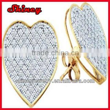 micro paved gold plating with wihte cz big Zircon heart earring