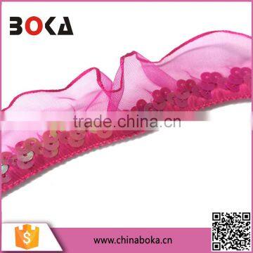 Yiwu factory directly sale cheap rose elastic lace trim with sequins