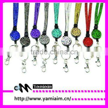 Yiwu Supplier Bling Crystal Gem Rhinestone Badge reel lanyard