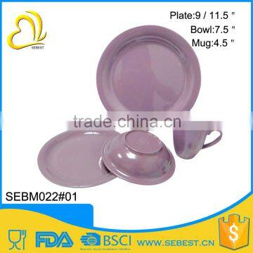 wholesale tableware round shape purple melamine bamboo dinner set