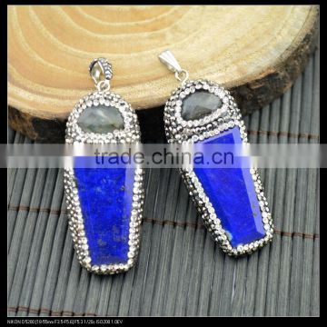 LFD-0038P ~ Wholesale Druzy Pave Rhinestone Crystal Lapis Lazuli Charms Pendant Jewelry Finding