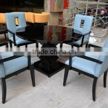 Round dining table and blue leather arm chairs XY0188